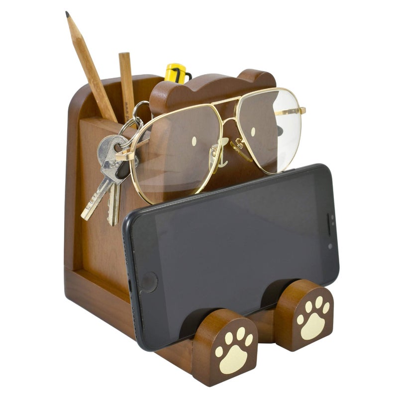 I'm Wood Multipurpose Eyeglass Phone Pen & Pencil Holder Stand Stationery Desk Box Organizer Accessories, Home Office Desktop Decor Birthday Graduation Gifts â€œDream Big Aim Highâ€(Bear) - Image 2
